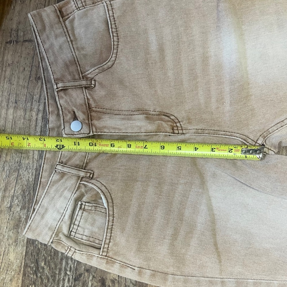 Unbranded Tan Distressed Flare Jeans High Rise Ripped Raw Hem Sand Wash Size M - Picture 5 of 10
